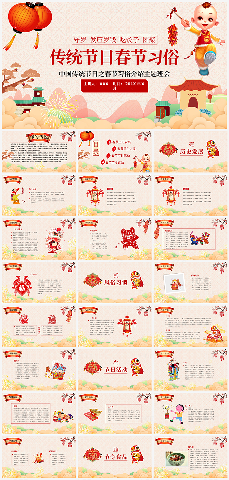 新年春节习俗PPT模板