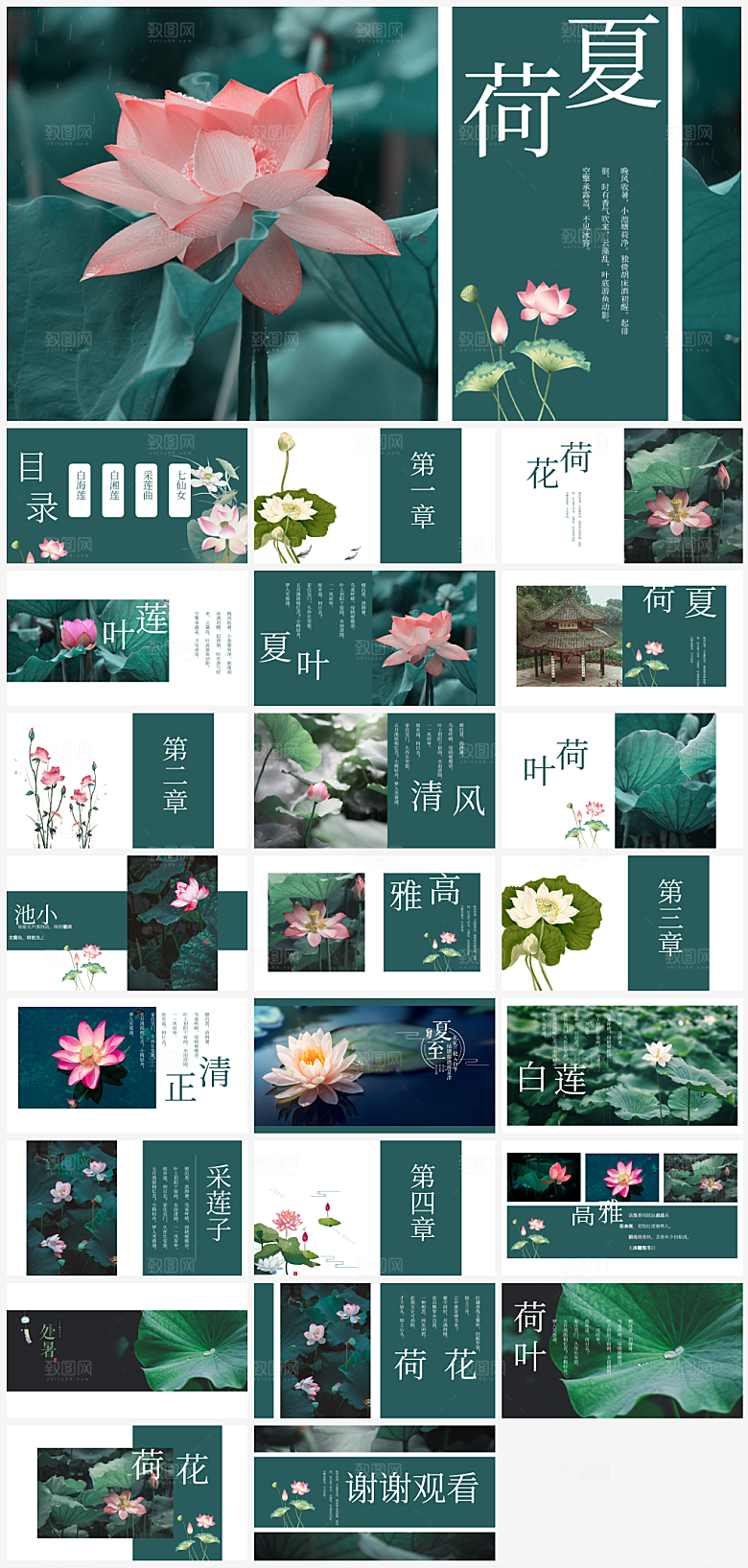 荷花主题通用总结策划PPT模板