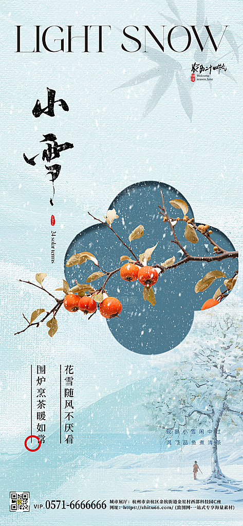 中国传统节气小雪简约中国风手机海报