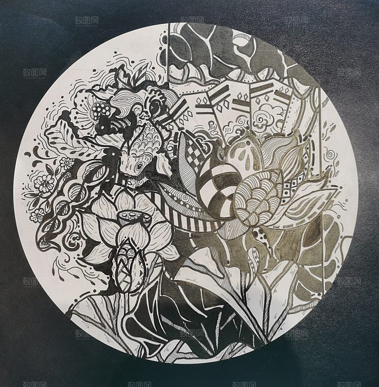 荷花主题植物装饰画