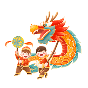 儿童双人舞龙中国风元素