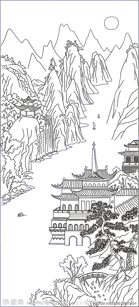 中国风元素水墨山水免扣素材