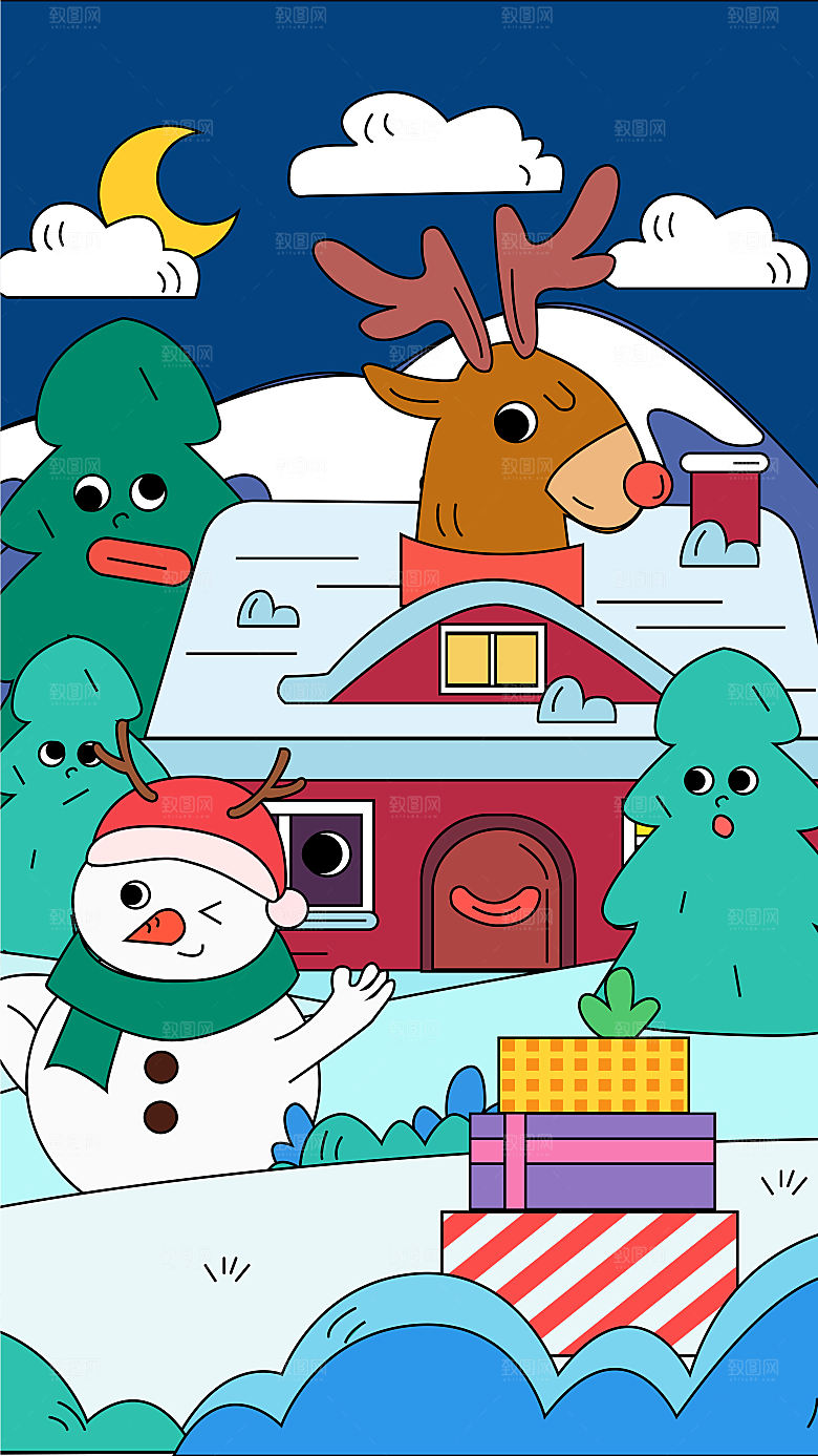 冬天矢量插画雪景