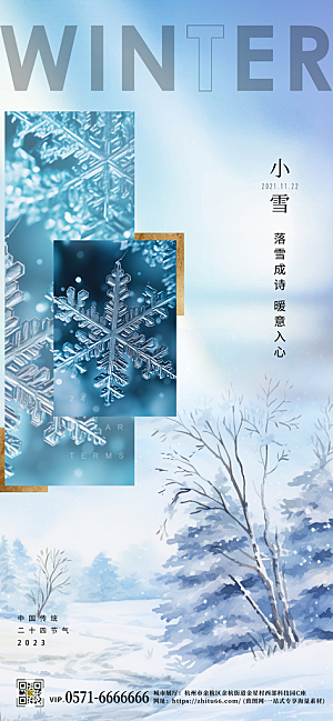 传统节气小雪简约雪景冰晶手机海报