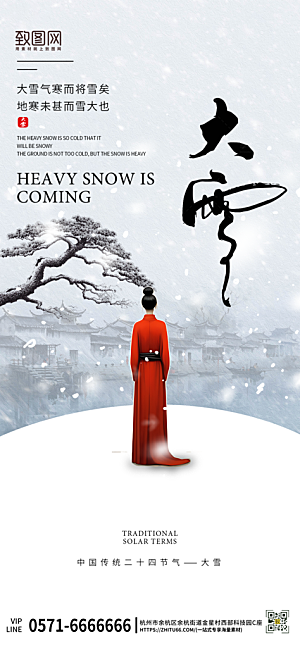 中国传统节气简约中国风大雪手机海报