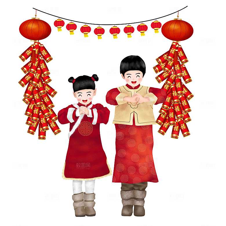 春节过年拜年祝福喜庆灯笼小孩