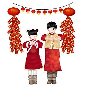 春节过年拜年祝福喜庆灯笼小孩