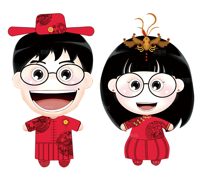 卡通新郎新娘元素素材
