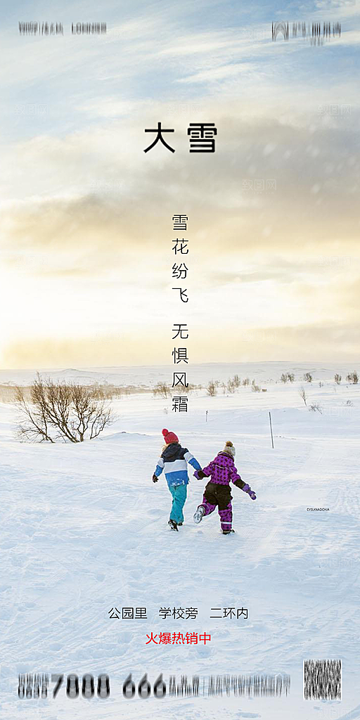 地产简约大气二十四节气大雪海报
