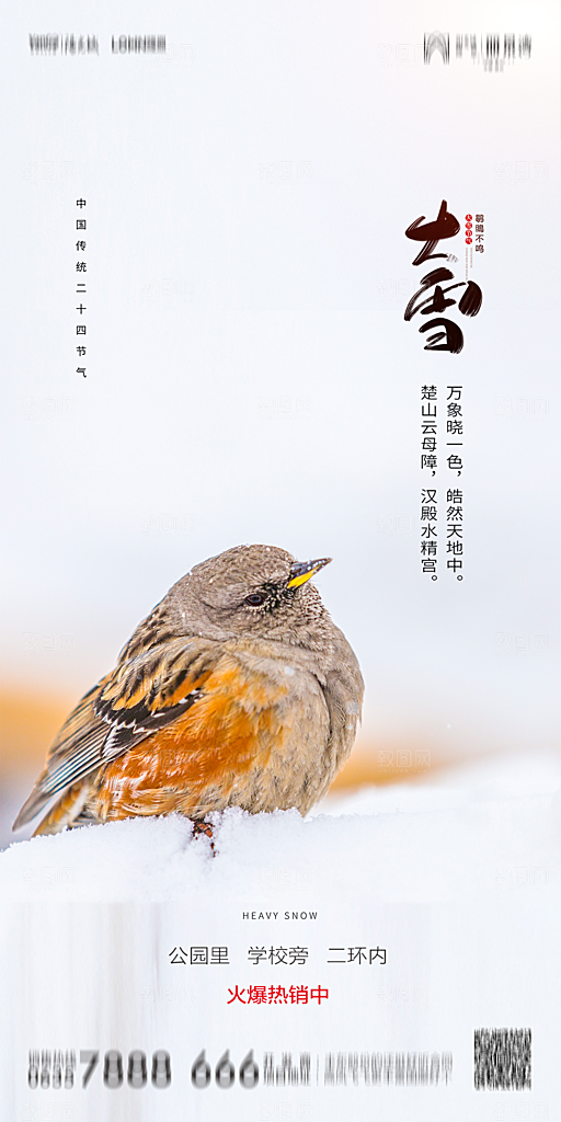 地产简约大气二十四节气大雪海报
