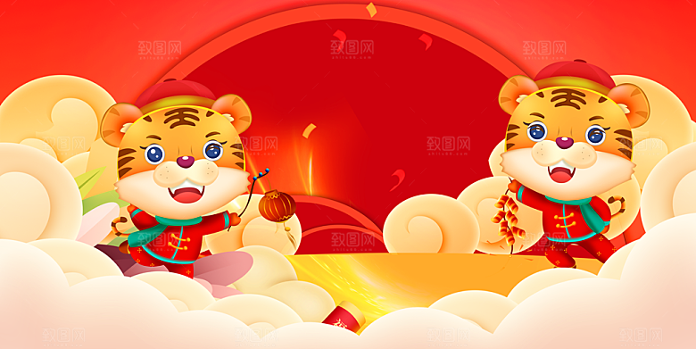 红色喜庆背景展板
