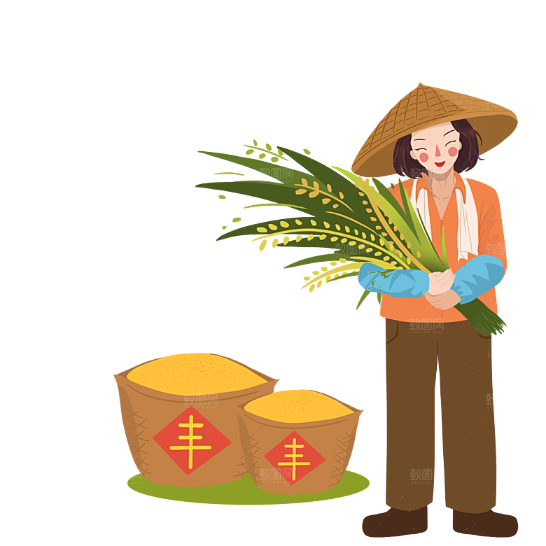 丰收秋季稻谷金黄高兴PNG