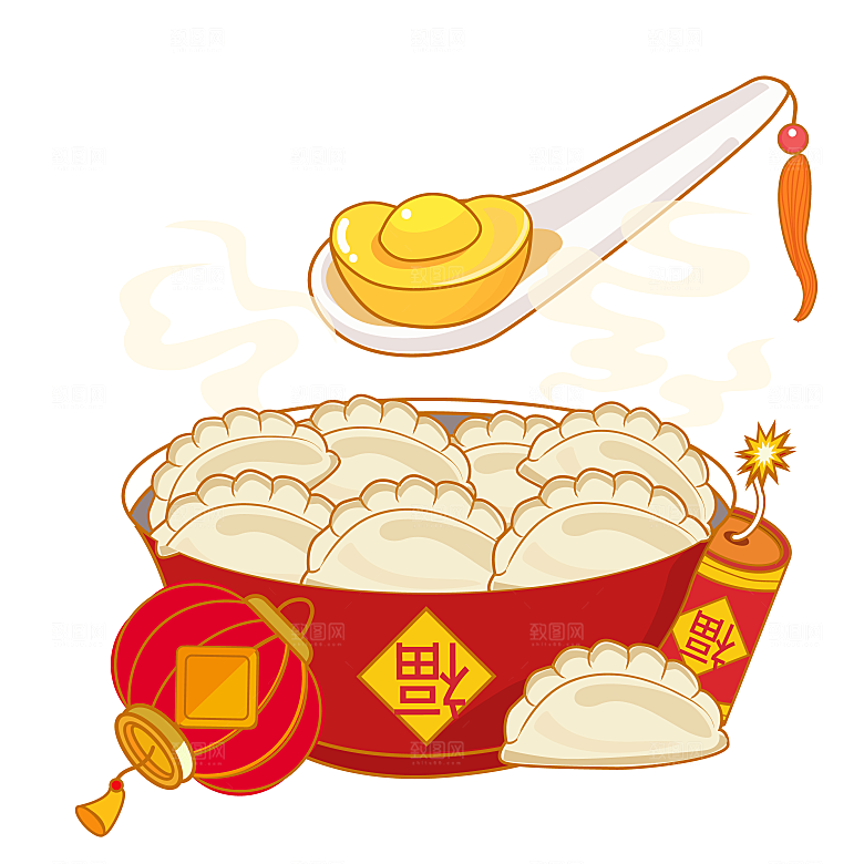 国潮饺子元宝矢量图