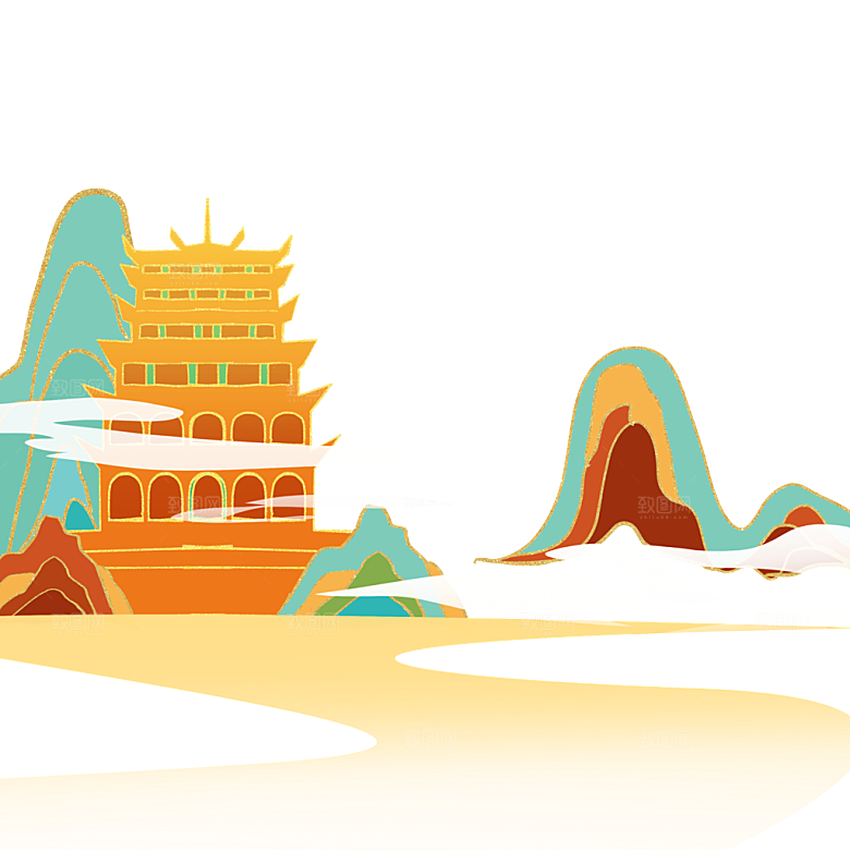 国潮秋天秋季建筑景色风景