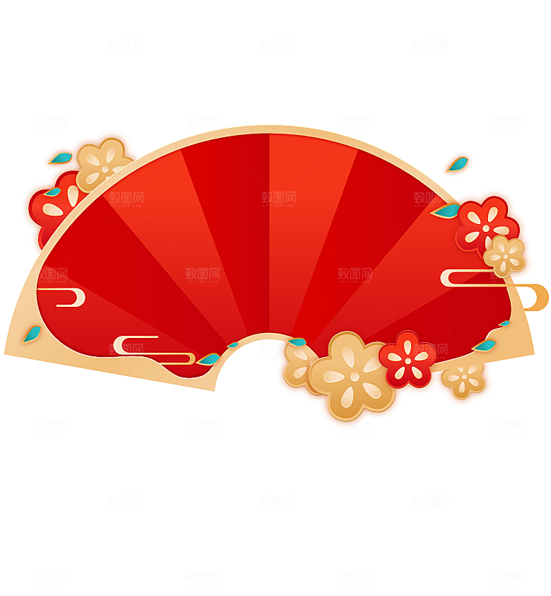 红色喜庆新年国风扇子边框