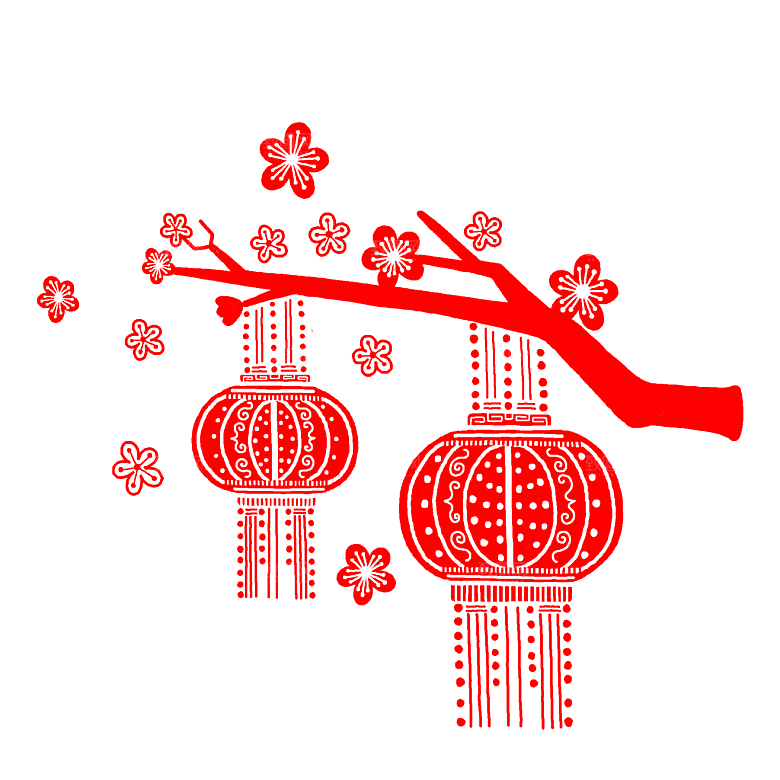 剪纸挂大红灯笼插画