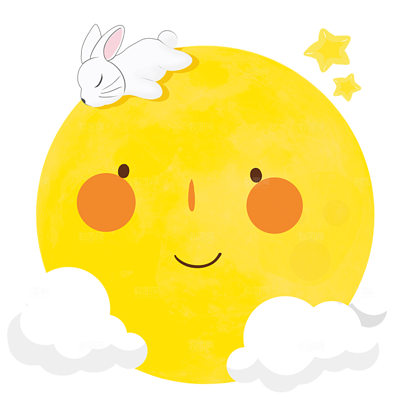 卡通月圆玉兔插画