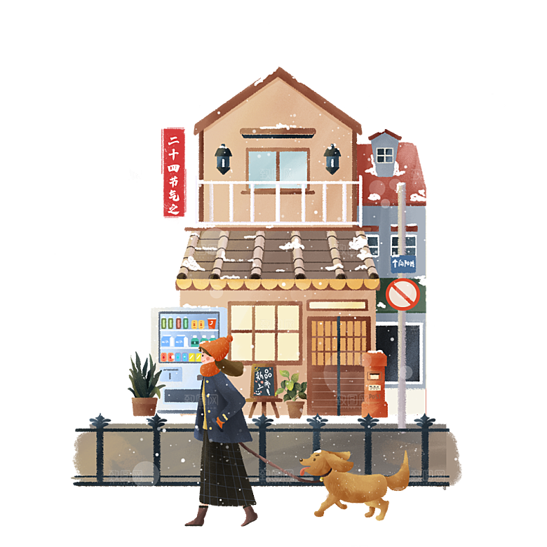 立冬节气冬天冬季下雪街景