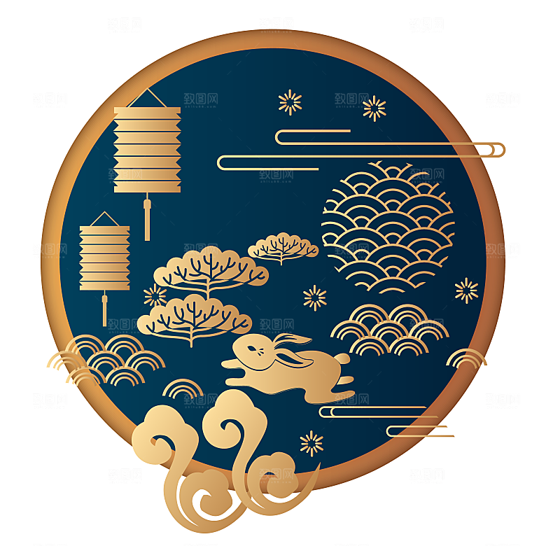 立体中秋中秋节烫金剪纸装饰