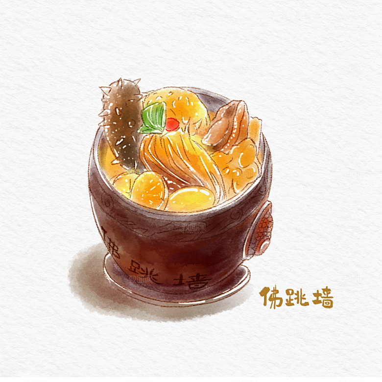 八大菜闽系菜水彩手绘美食插画