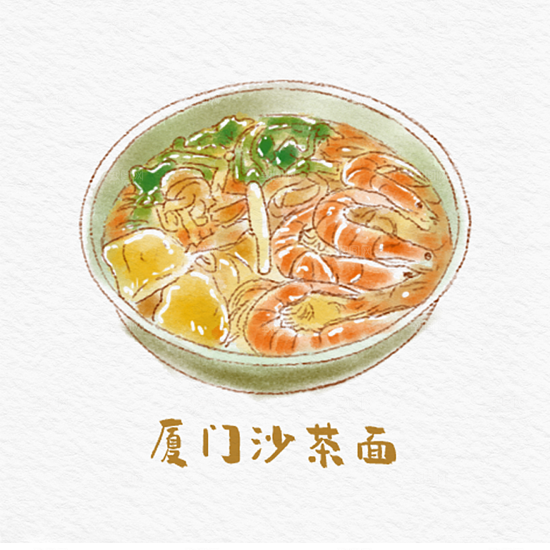 八大菜闽系菜水彩手绘美食插画