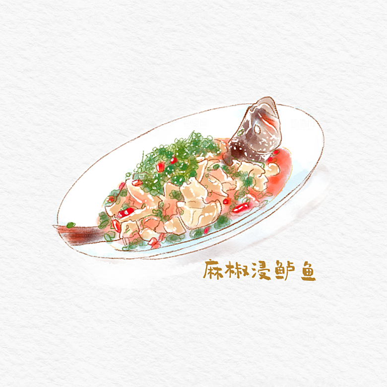 八大菜系川菜水彩手绘美食插画