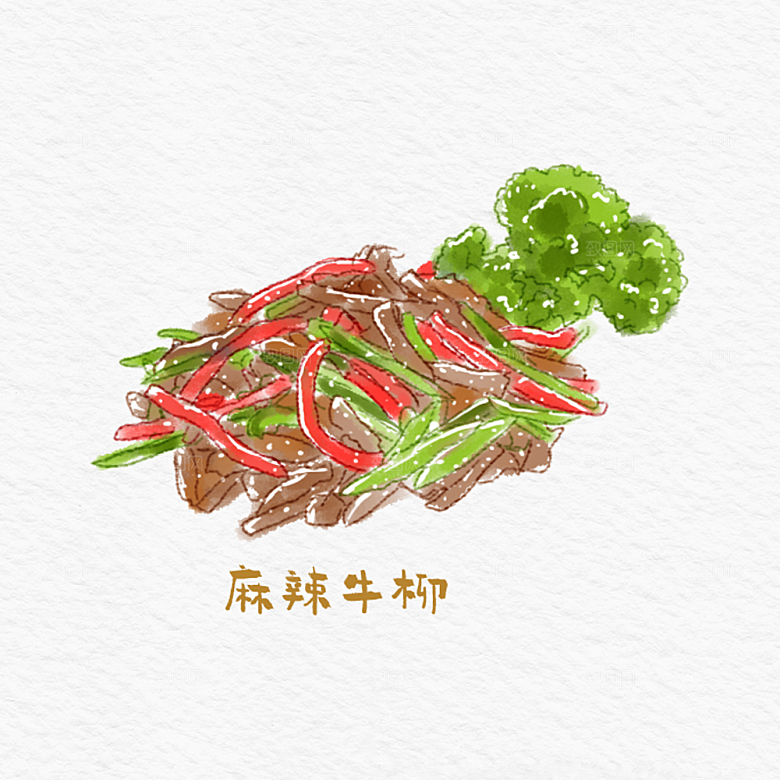 八大菜系川菜水彩手绘美食插画