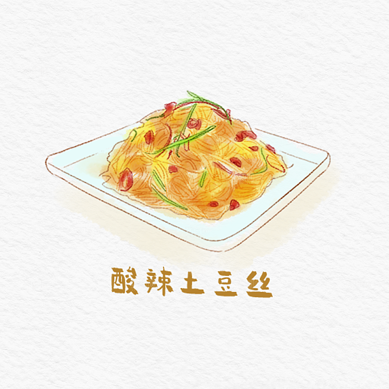 八大菜系川菜水彩手绘美食插画