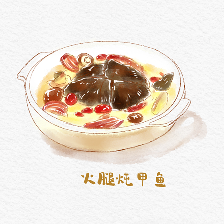八大菜系徽菜水彩手绘美食插画