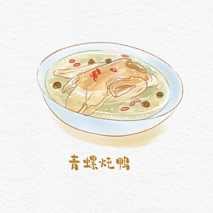 八大菜系徽菜水彩手绘美食插画