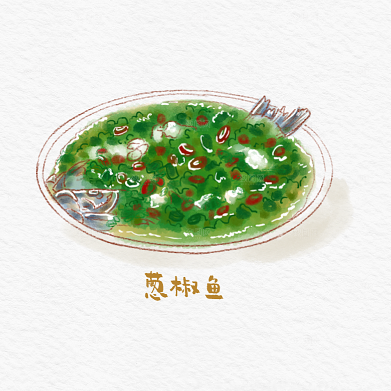 八大菜系鲁菜水彩手绘美食插画