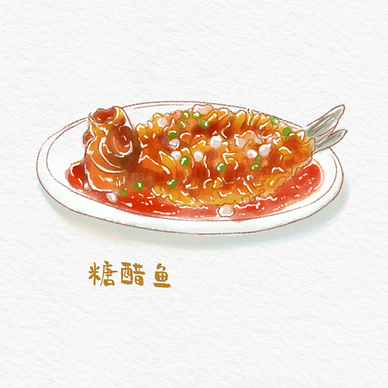 八大菜系鲁菜水彩手绘美食插画