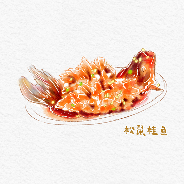 八大菜系苏菜水彩手绘美食插画