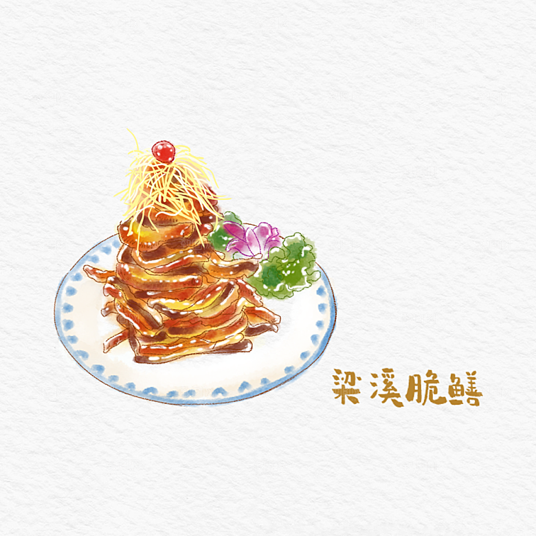 八大菜系苏菜水彩手绘美食插画