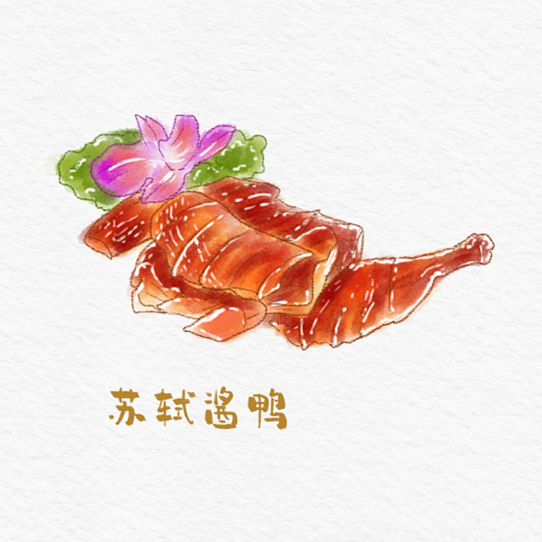 八大菜系苏菜水彩手绘美食插画