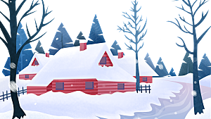 冬季冬天立冬冬至房子树木下雪大雪小雪