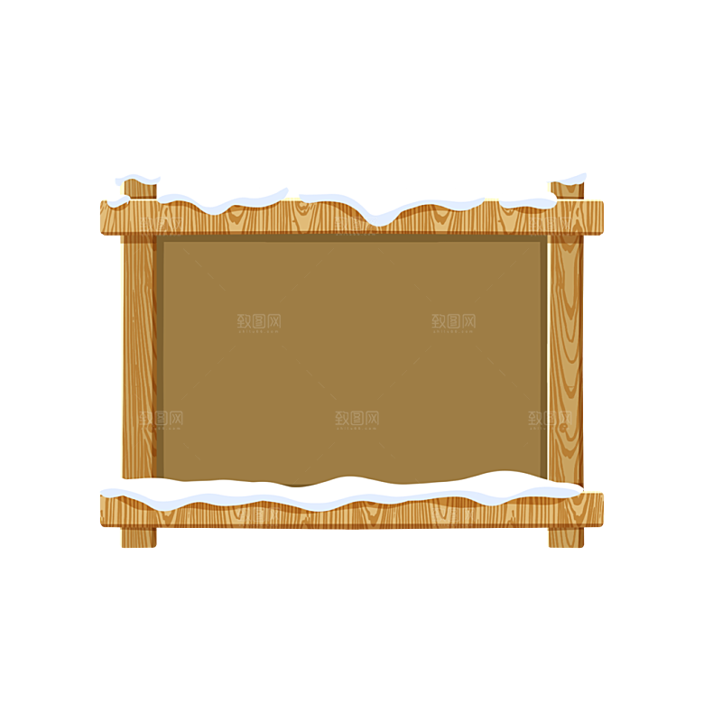 冬季冬天落雪挂雪积雪木牌木板边框