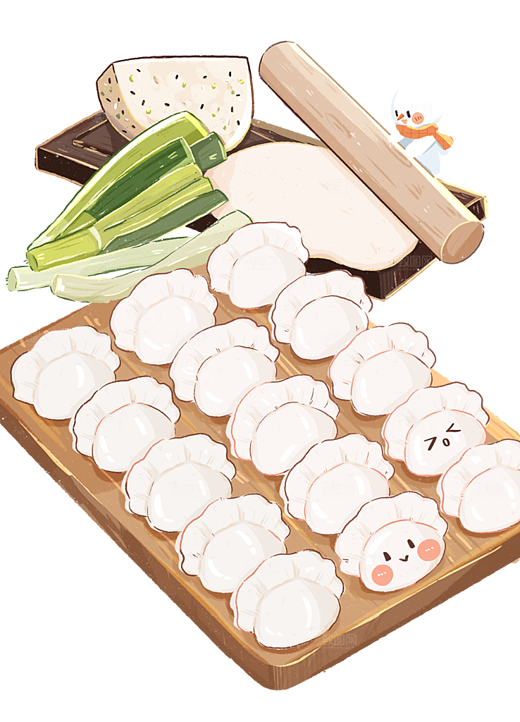 冬至雪人饺子葱大饼