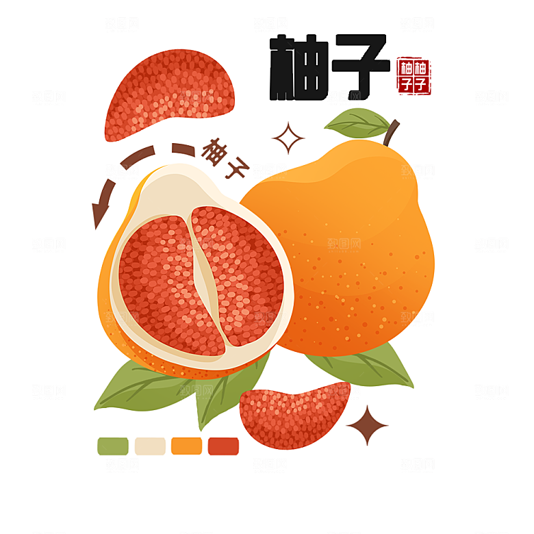 秋冬美食插画柚子排骨