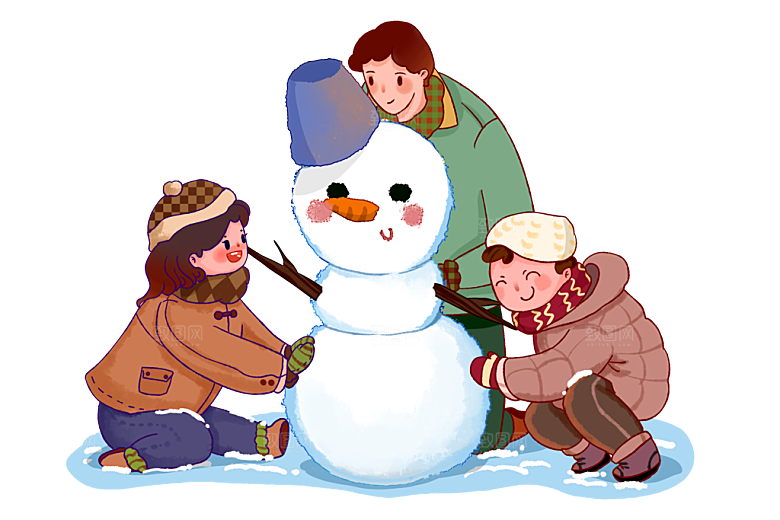 爸爸小孩堆雪人冬天