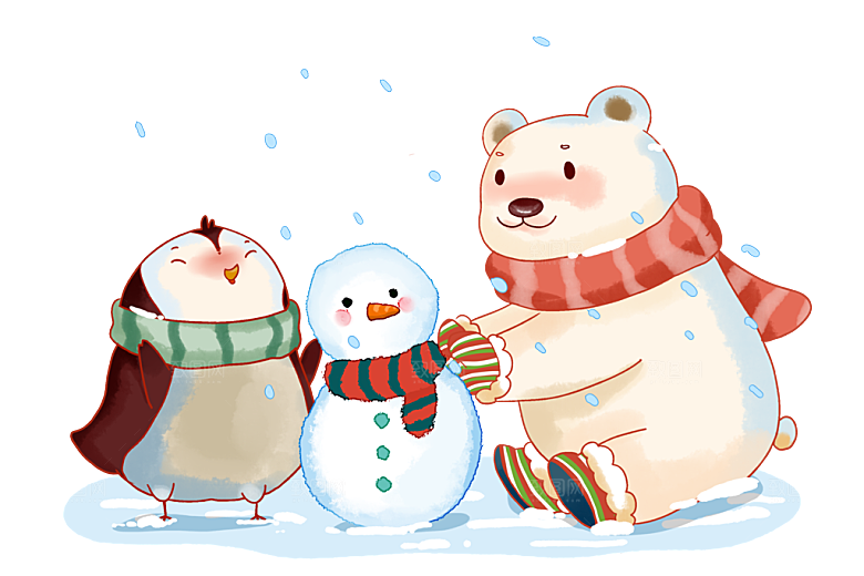 北极熊企鹅堆雪人