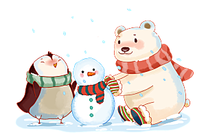 北极熊企鹅堆雪人
