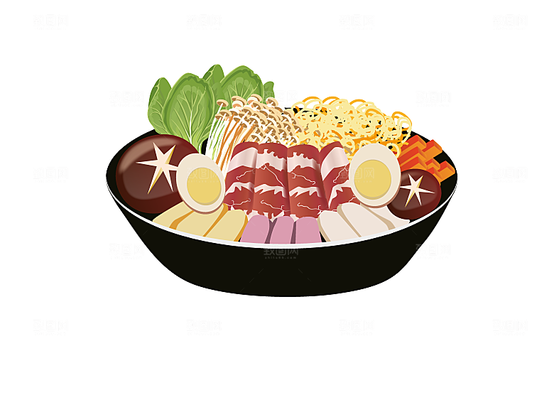 冬至火锅食盆配菜手绘元素