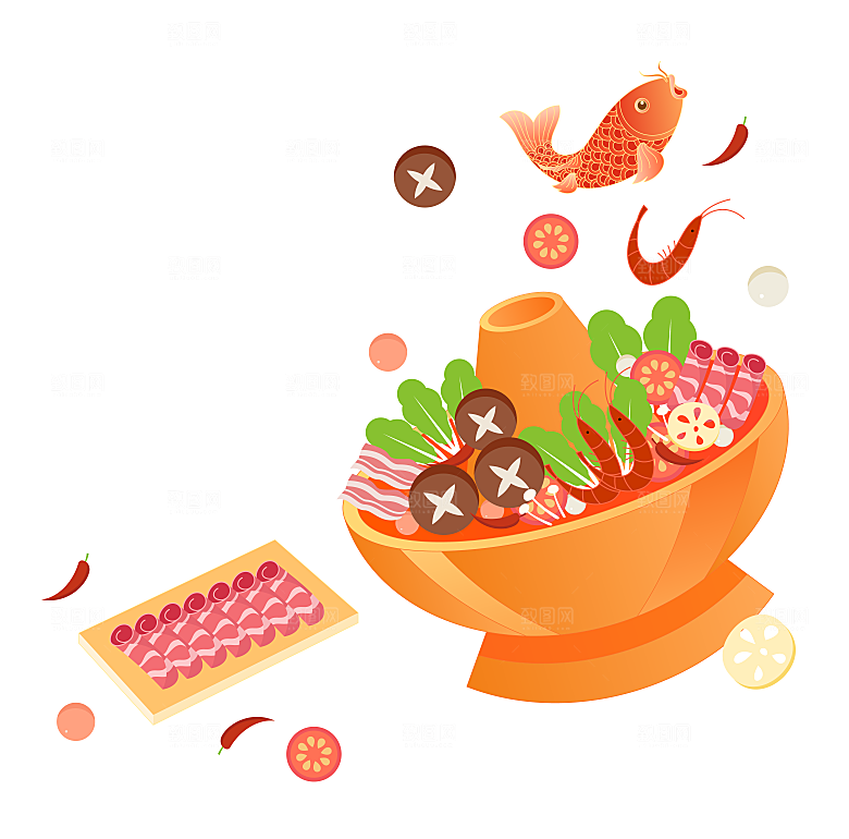 国潮重庆成都火锅美食矢量