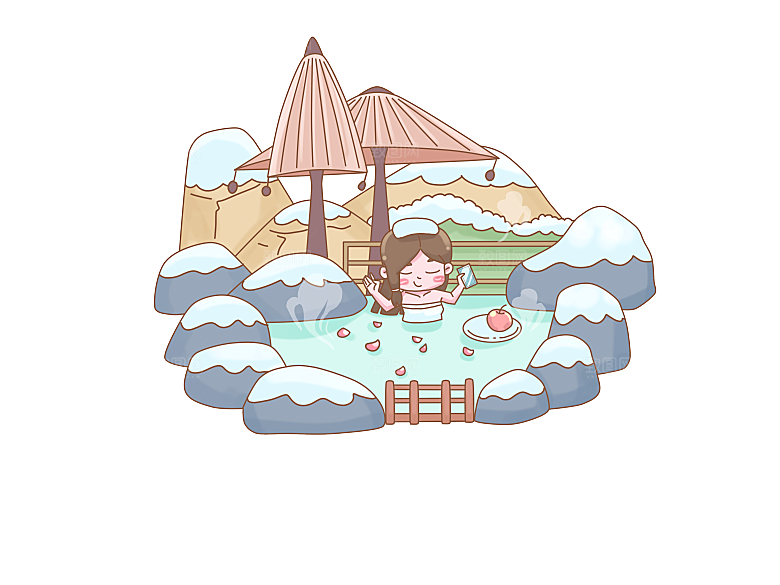冬季冬天泡温泉的人免抠元素