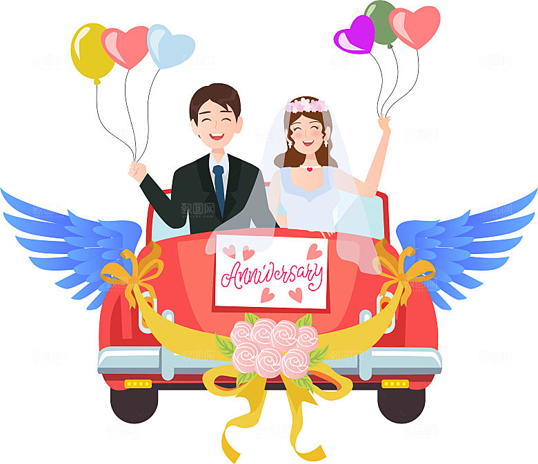 飞翔创意婚车矢量图