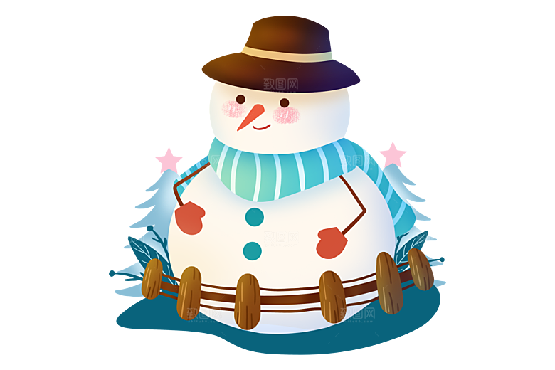 手绘冬季雪人寒冷