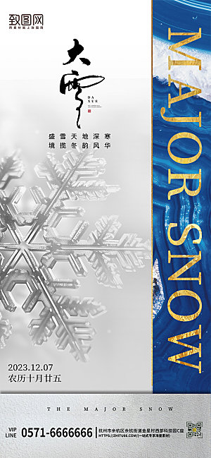 中国传统节气大雪雪花简约手机海报