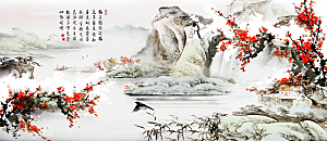 中式山水画风景展板