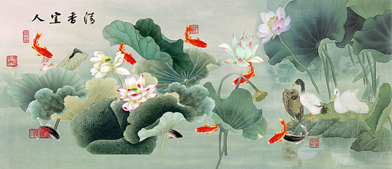 中式山水画风景展板